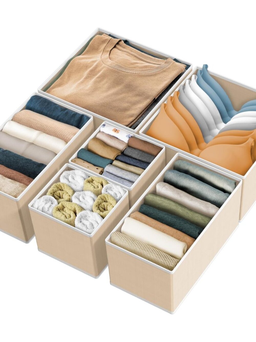 Underwear Drawer Organizer, Set of 6, Beige